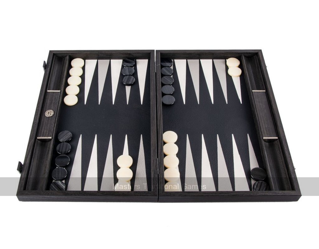 Manopoulos Classic Black Leatherette Backgammon Set (19-inch)