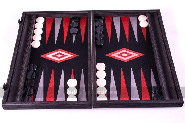 Manopoulos Luxury Black Oak Argento 19-inch Backgammon Set