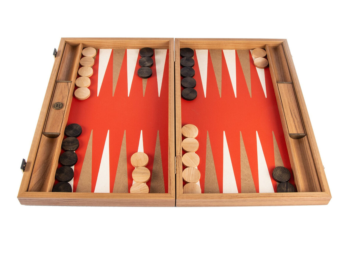 Manopoulos Cinnabar Red 19-inch Backgammon Set