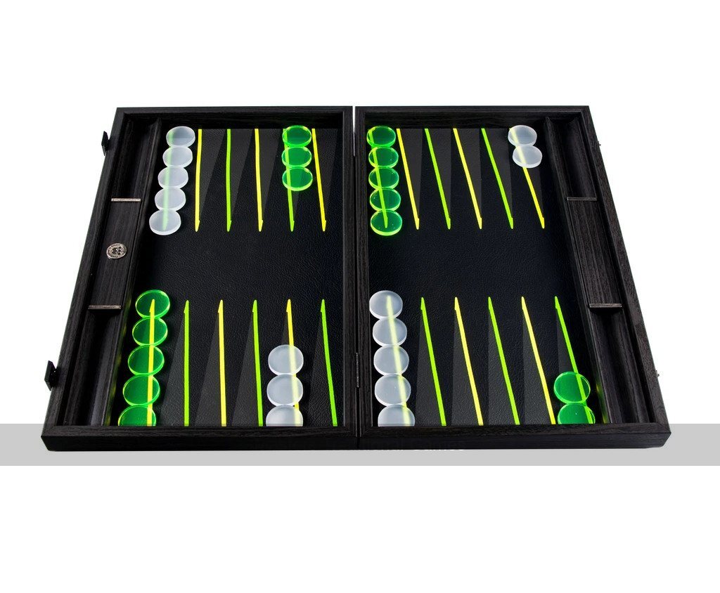 Manopoulos Fluorescent Green UV Leatherette Backgammon Set (19-inch)