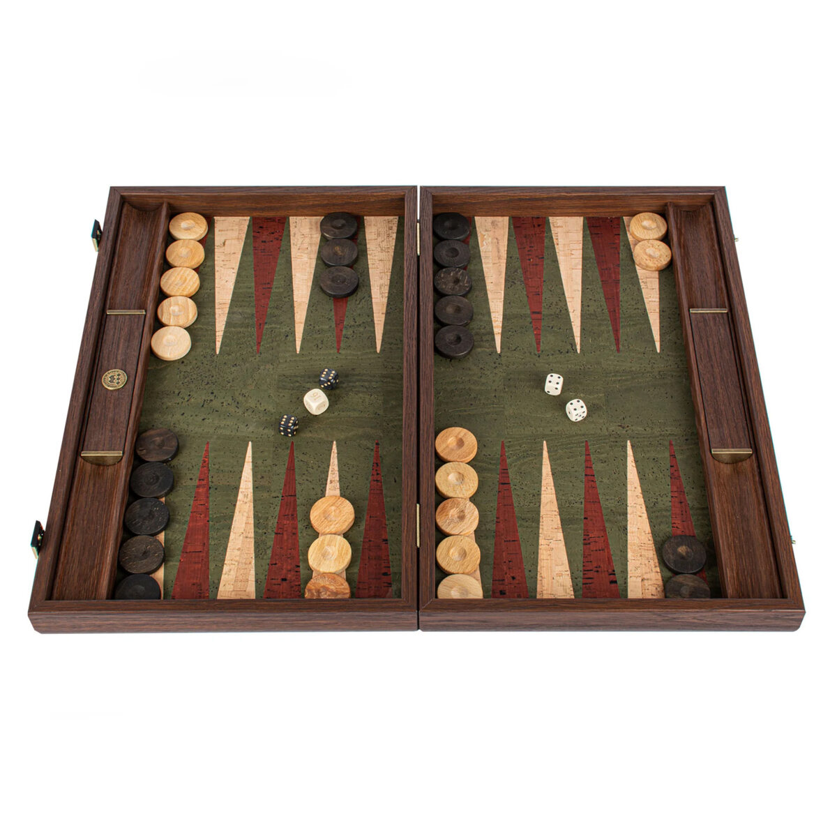 Manopoulos Green Cork 19 inch Backgammon Set