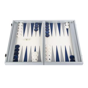 Manopoulos Minimalist Art Navy Blue 19 inch Leatherette Backgammon Set