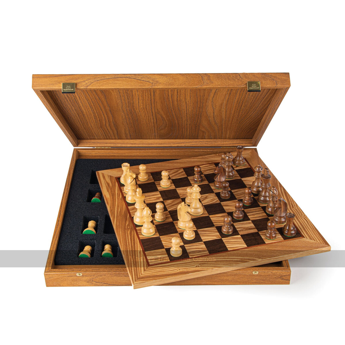 Manopoulos Olive Burl Chess Set with 50cm Chessboard