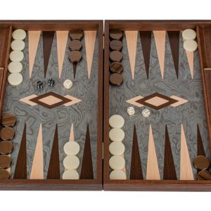 Manopoulos Pearly Grey Vavona 19 inch Wooden Backgammon Set