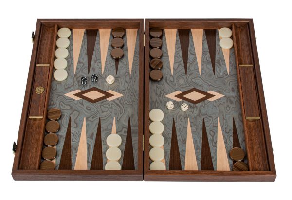 Manopoulos Pearly Grey Vavona 19 inch Wooden Backgammon Set