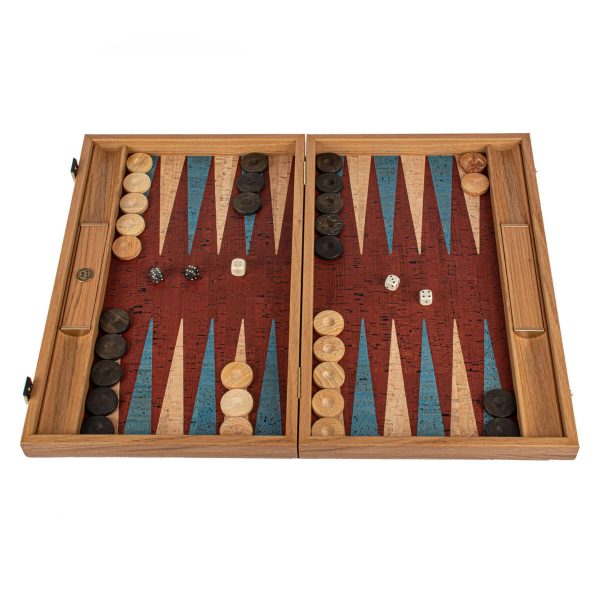 Manopoulos Red Cork 19 inch Backgammon Set