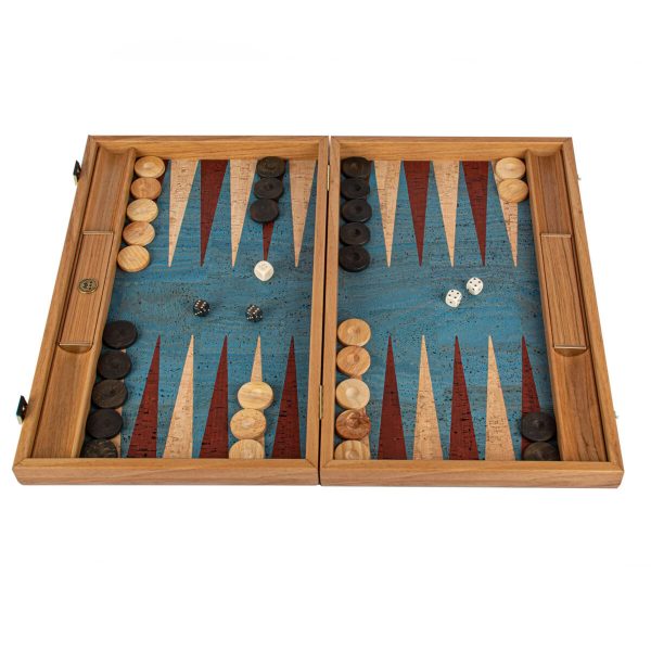 Manopoulos Turquoise Cork 19 inch Backgammon Set