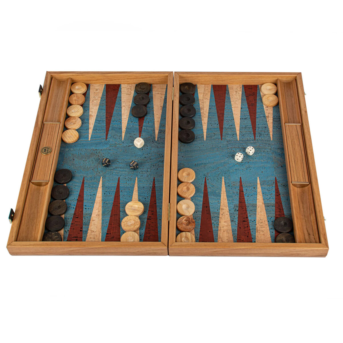Manopoulos Turquoise Cork 19 inch Backgammon Set