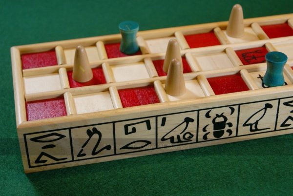 Ancient Egyptian Senet Game - Wooden Board (Red Squares) & Binary Dice