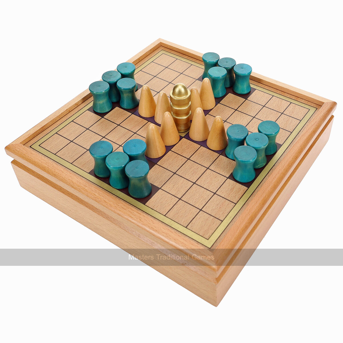 Tablut, Viking Tafl Game with Wooden Cabinet Board & Painted Pieces