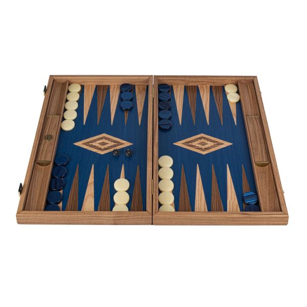 Manopoulos Premium Walnut with Blue Oak 19-inch Wooden Backgammon Set