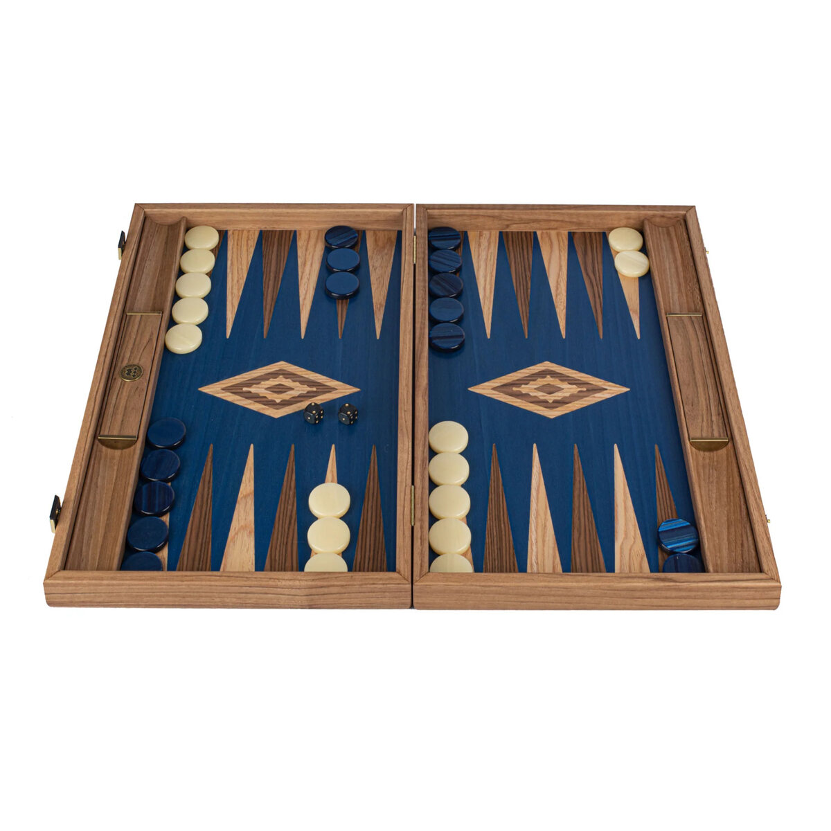Manopoulos Premium Walnut with Blue Oak 19-inch Wooden Backgammon Set