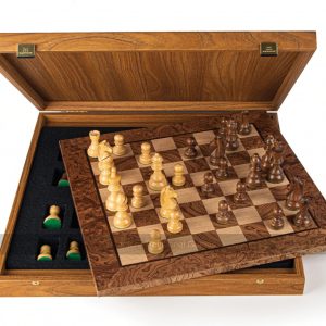 Manopoulos Walnut Burl Chess Set with Staunton Chessmen
