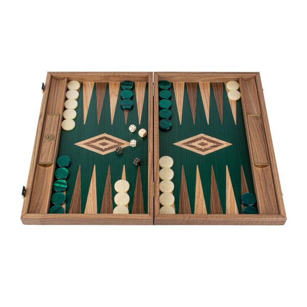 Manopoulos Premium Walnut with Green Oak 19-inch Wooden Backgammon Set