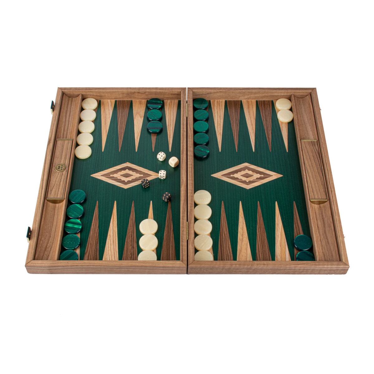Manopoulos Premium Walnut with Green Oak 19-inch Wooden Backgammon Set