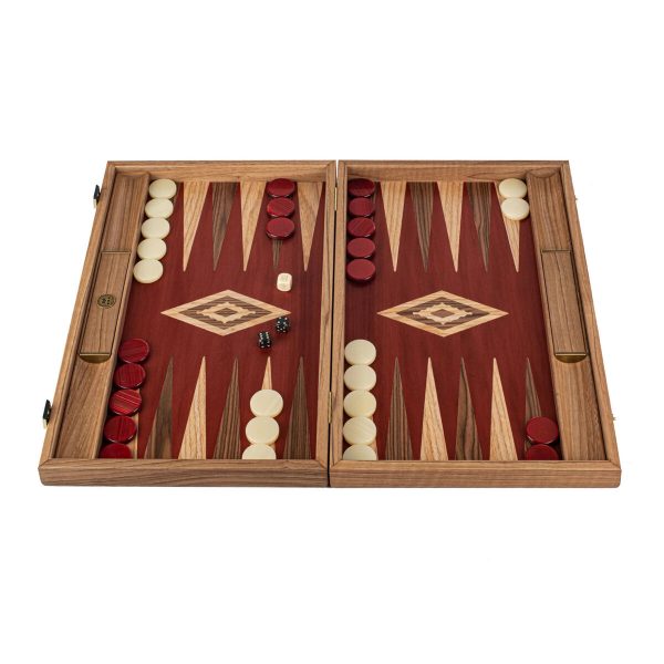 Manopoulos Premium Walnut with Red Oak 19-inch Wooden Backgammon Set