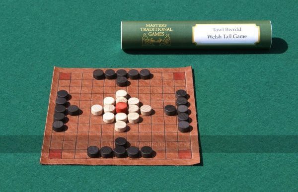 Welsh Tawlbrdd - leather board with wooden pieces