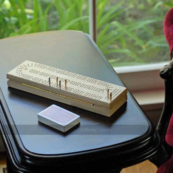 Cabinet Cribbage - Wooden 3 Track Board with Pegs, Cards & Storage