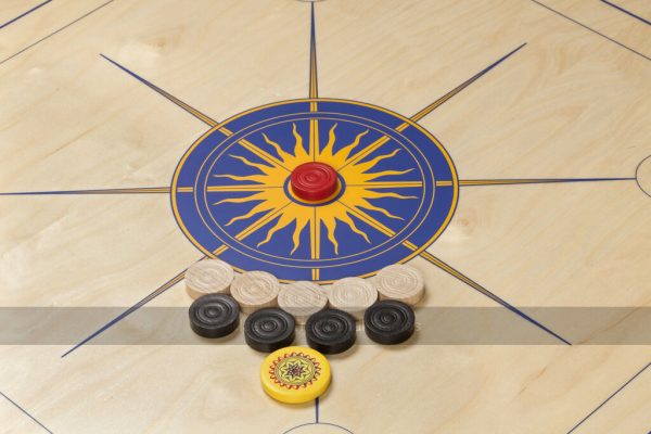Atelier Radscha Luxury Carrom Board Set - Blue/Yellow Sun Design
