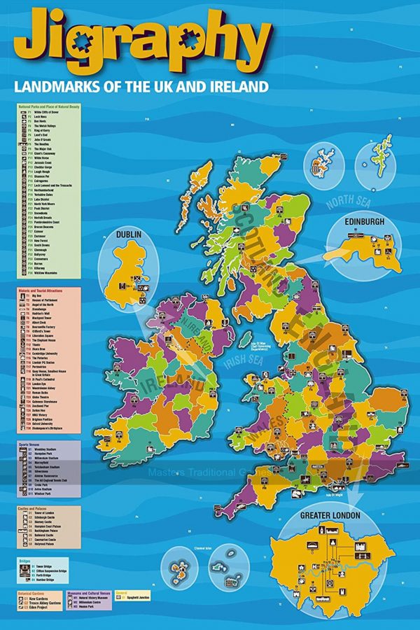 Jigraphy Landmarks of the UK & Ireland Map 150 Piece Jigsaw Puzzle