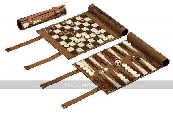 Philos Roll-Up Travel Games Combo - Backgammon, Chess & Draughts