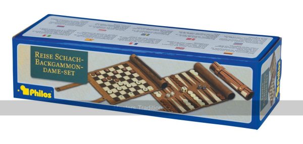 Philos Roll-Up Travel Games Combo - Backgammon, Chess & Draughts