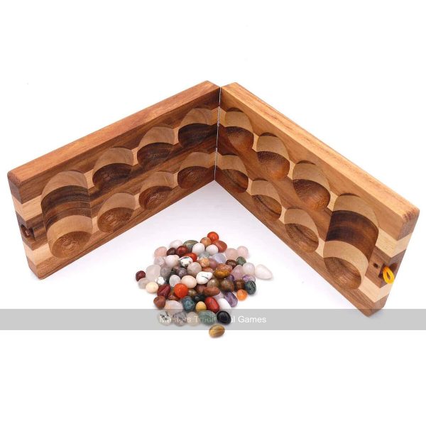 Folding Kalaha Game with Semi-Precious Stones - 2 Colour Wood