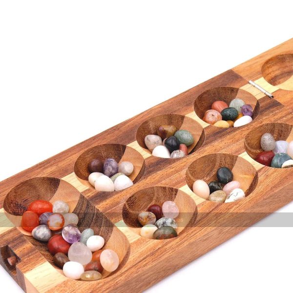Folding Kalaha Game with Semi-Precious Stones - 2 Colour Wood