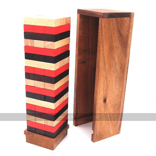 Rombol Tri-Coloured Wobble Tower in Wooden Storage Box