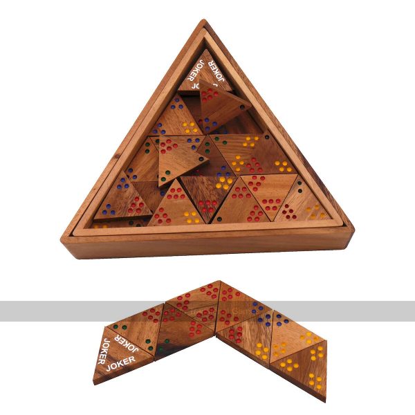 Rombol Tridomino in Triangular Wooden Box - Coloured Dots, 2 Jokers