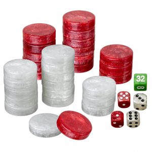 Set of Backgammon Pieces / Checkers, 28mm, Red / White, Plastic