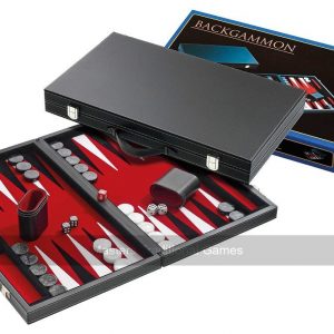 Philos 18.5-inch Backgammon Set in Black Case with Red Felt Surface