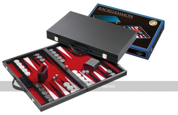 Philos 18.5-inch Backgammon Set in Black Case with Red Felt Surface
