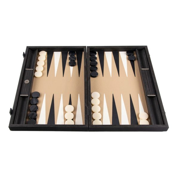 Manopoulos Mocha Brown Leatherette Backgammon Set (19-inch)