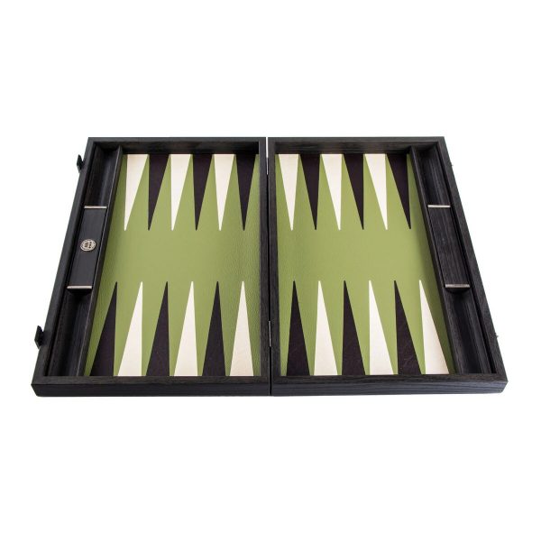 Manopoulos Premium Leatherette Olive Green 19 inch Backgammon Set