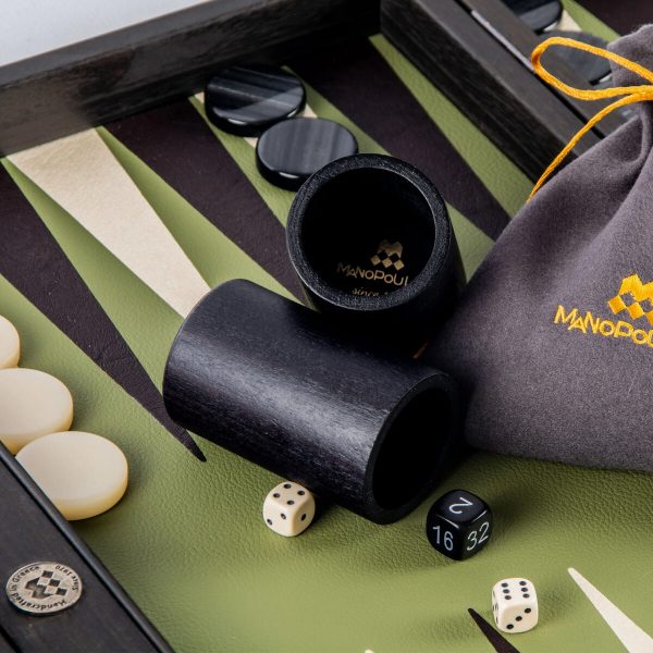 Manopoulos Premium Leatherette Olive Green 19 inch Backgammon Set