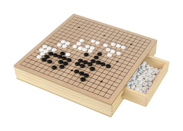 Wooden Go Board Box Set with Drawers & Wooden Stones (19 x 19 Go Set)