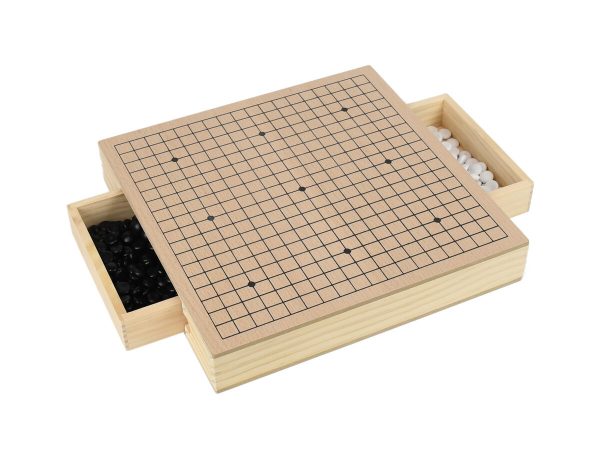Wooden Go Board Box Set with Drawers & Wooden Stones (19 x 19 Go Set)
