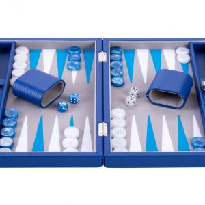 Backgammon 15 inch grijs/blauw/wit ingelegd