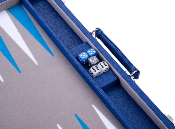 Backgammon 15 inch grijs/blauw/wit ingelegd