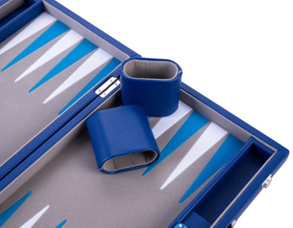 Backgammon 15 inch grijs/blauw/wit ingelegd