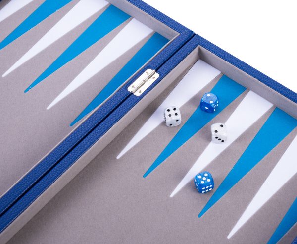 Backgammon 15 inch grijs/blauw/wit ingelegd