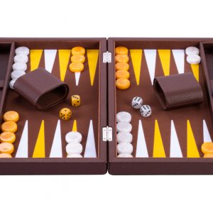 Backgammon 15 inch brown/yellow/white felt inlaid