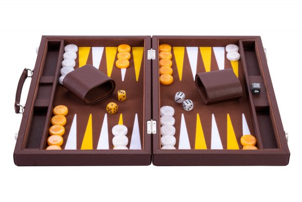Backgammon 15 inch brown/yellow/white felt inlaid