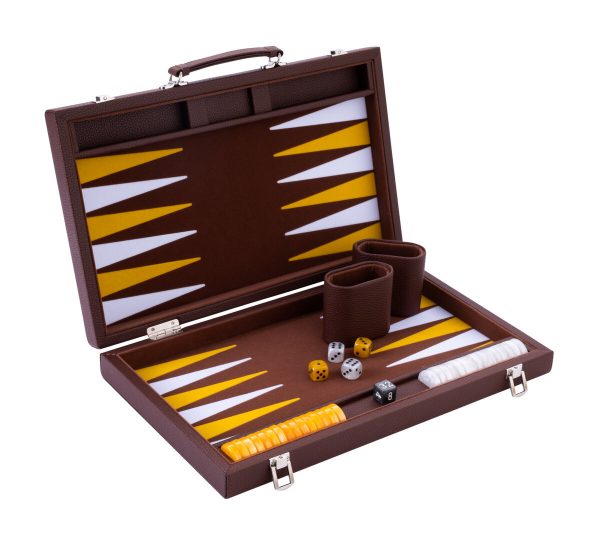 Backgammon 15 inch brown/yellow/white felt inlaid