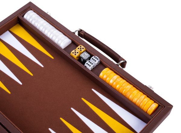 Backgammon 15 inch brown/yellow/white felt inlaid