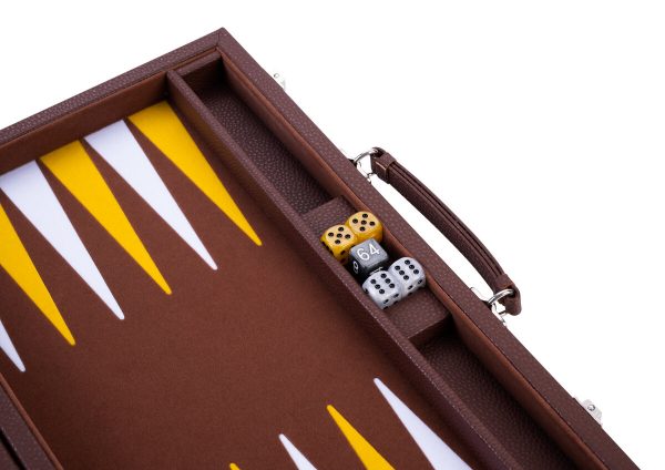 Backgammon 15 inch brown/yellow/white felt inlaid
