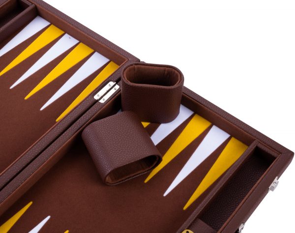 Backgammon 15 inch brown/yellow/white felt inlaid