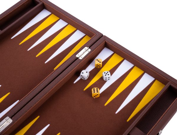 Backgammon 15 inch brown/yellow/white felt inlaid