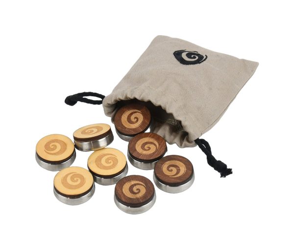 Masters Shuffleboard Puck Set (8 pcs) - 4 x Natural Wood & 4 x Dark Wood